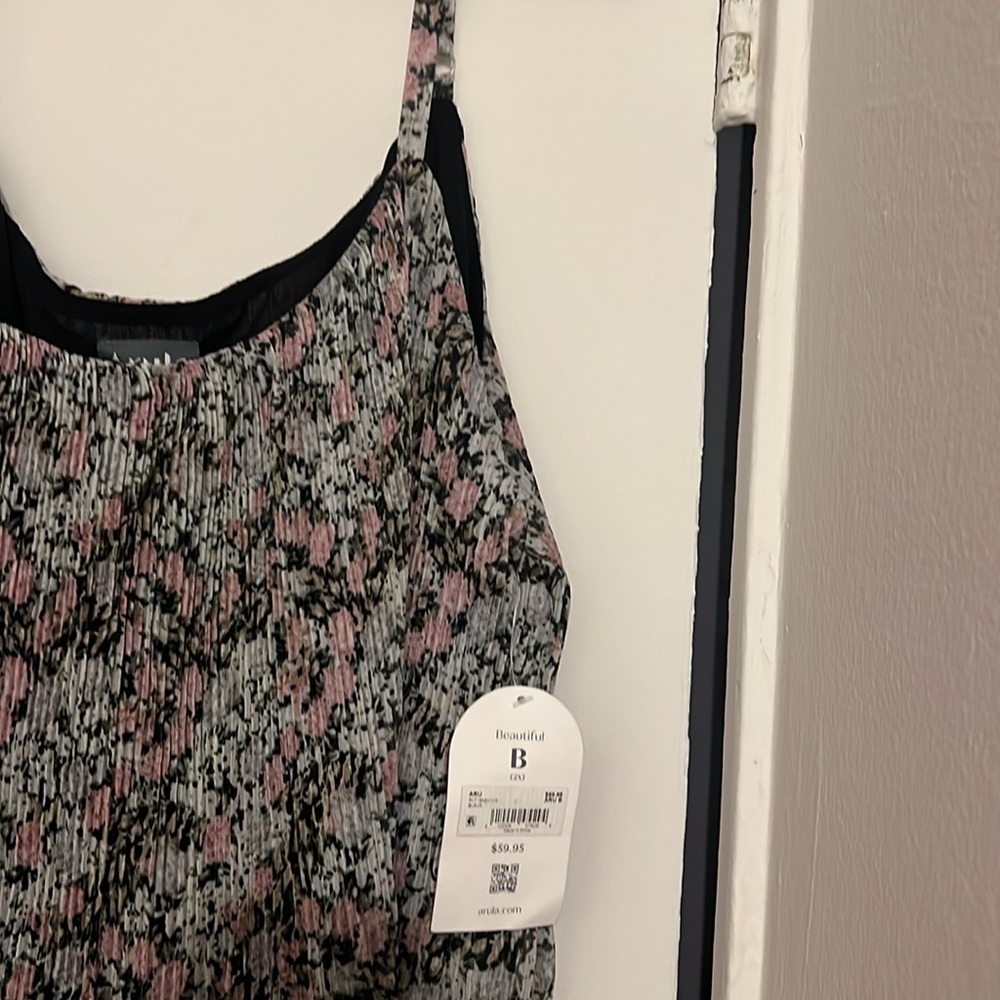 ARULA Pink and Black Floral Pleated Tank Top